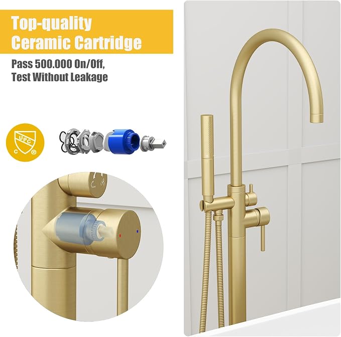 BESy Freestanding Bathtub Faucet Tub Filler Free Standing Floor Mount Stand - Image 4