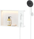 Shower Niche with Round Hand Shower, and LED Light in Matte White/Horizontal by Qeke