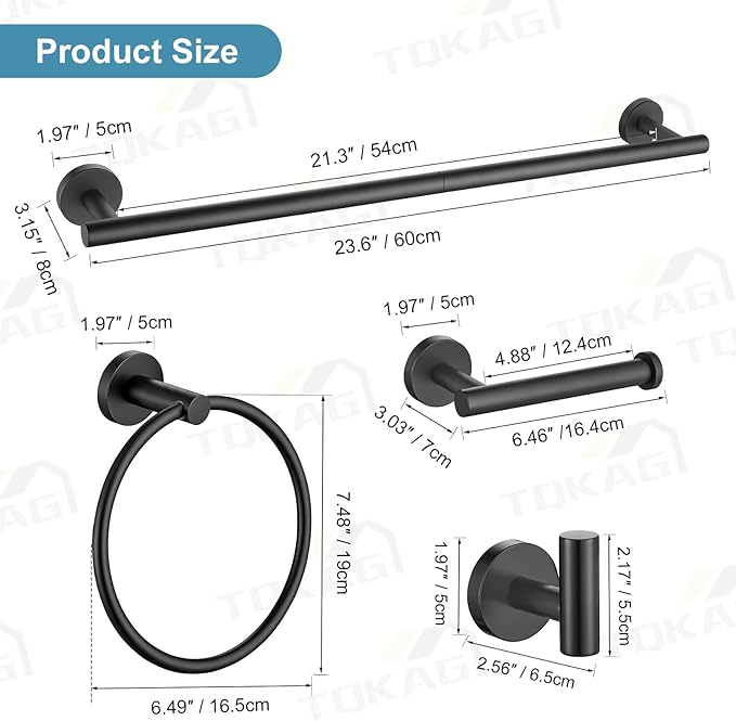 TQKAG Matte Black Bathroom Hardware Accessories Set 10-Pieces, Premium SUS304 - Image 6