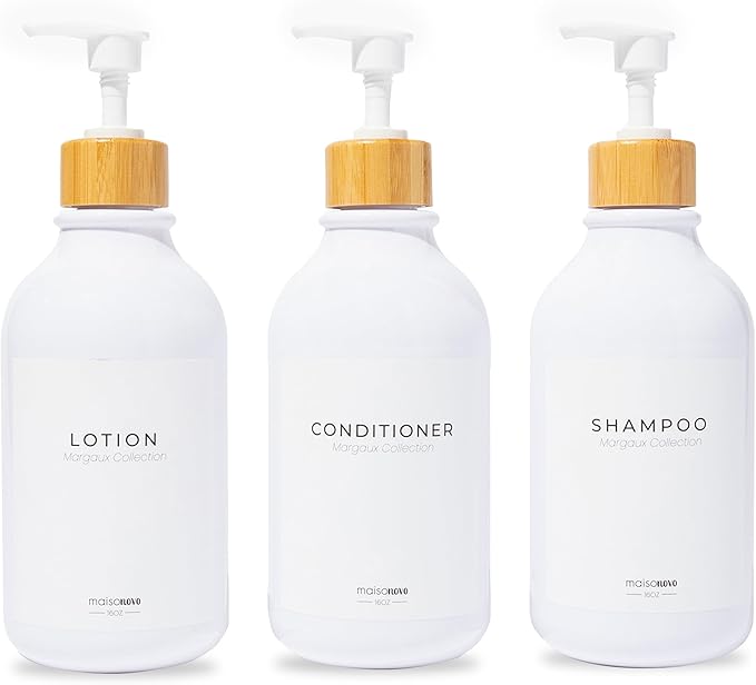 MaisoNovo Refillable Shampoo and Conditioner Bottles | 16.9 fl oz Set of 3 by MaisoNovo-TheArtofSustainableLiving