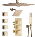 Thermostatic Shower System Brushed Gold Shower Faucet Set, Four Modes Shower by KATAIS