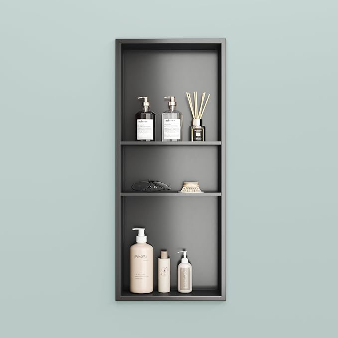 Neodrain 12X30 in Shower Niche, Gun Metal 3-Tier Wall Niche Stainless Steel - Image 4