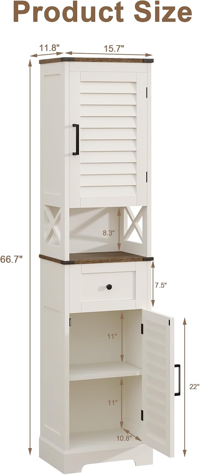 ChooChoo Farmhouse Storage Cabinet, Tall Bathroom Storage Cabinet - Image 3