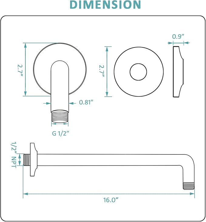 BESTILL 16 Inch L-Shaped Shower Head Extension Arm, Shower Arm and Flange - Image 7