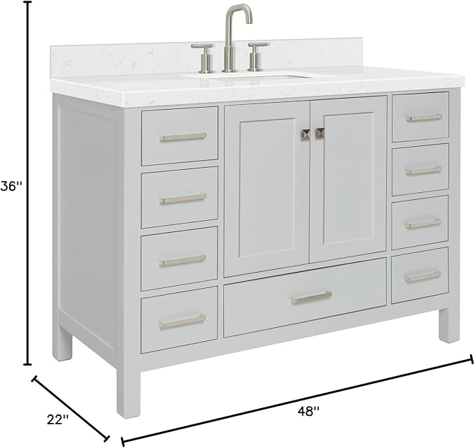 ARIEL Cambridge 48" Grey Bathroom Vanity, 1.5" Edge Carrara White Quartz - Image 2