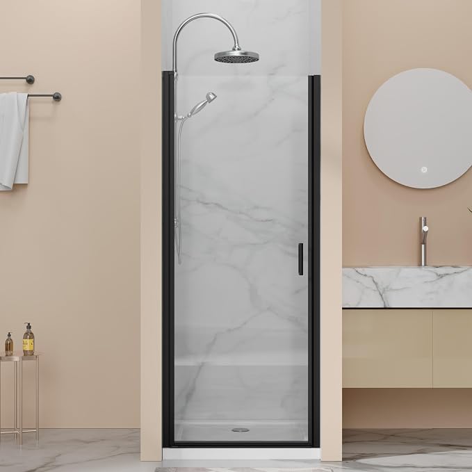 30” x 72” Pivot Swing Shower Door, 1/4 inch Tempered Glass Panel Hinged Shower by Bathenum
