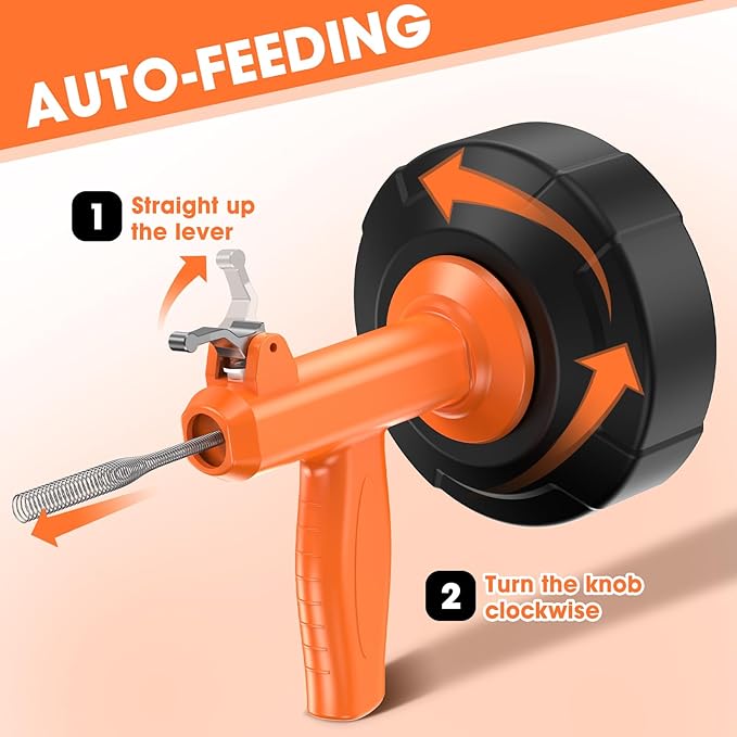 Drain Snake, Drain Auger with Drill Attachment, 25 Feet Plumbing Snake Auto - Image 3