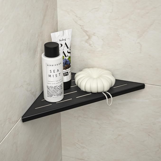 Corner Shower Shelf 10" Matte Black 304 Stainless Steel Slot Design Recessed - Image 6