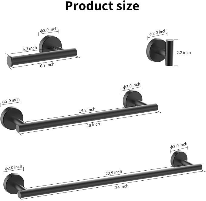 Newfun 10 Pieces Matte Black Bathroom Hardware Set - Image 6