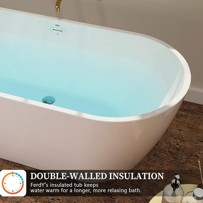 FerdY Nauru 67" Acrylic Freestanding Bathtub, Ergonomic Lightweight Classic - Image 2
