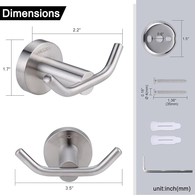ARCORA Towel Hook 1 Pack, Robe Hooks Brushed Nickel, Heavy Duty Wall Hooks SUS - Image 6