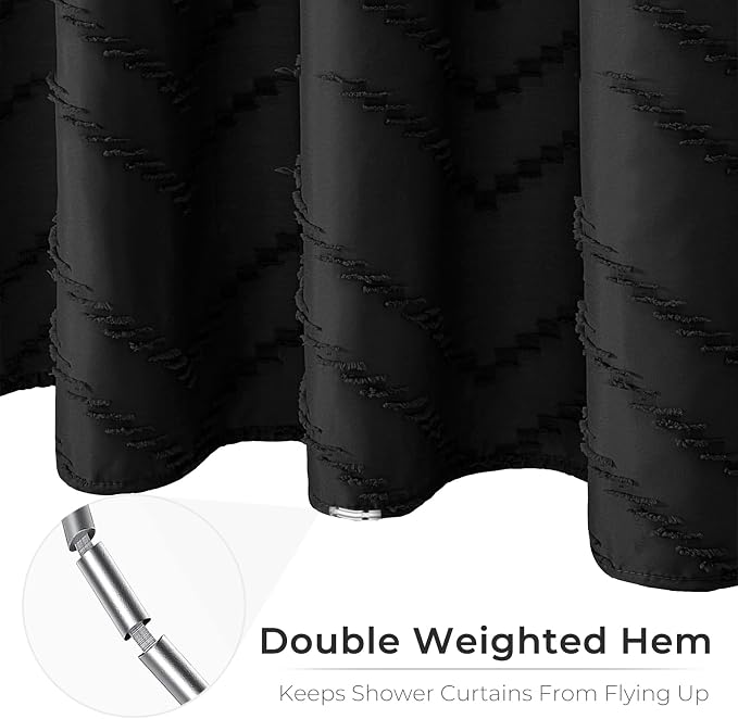 Extra Long Black Boho Shower Curtain 96 Inch Black Tufted Chevron Striped - Image 6