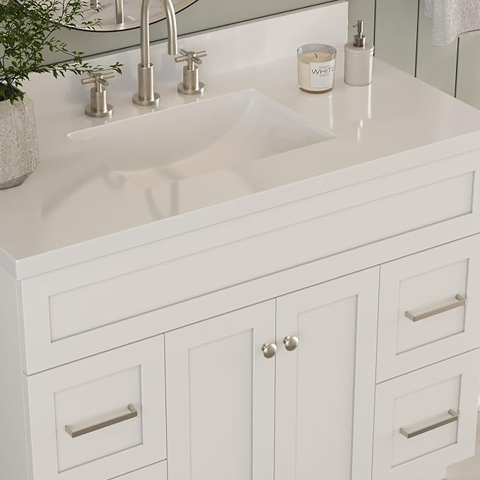 ARIEL Hamlet 43 Inch Single Sink Bathroom Vanity in White, 1.5" Edge Quartz Top - Image 4