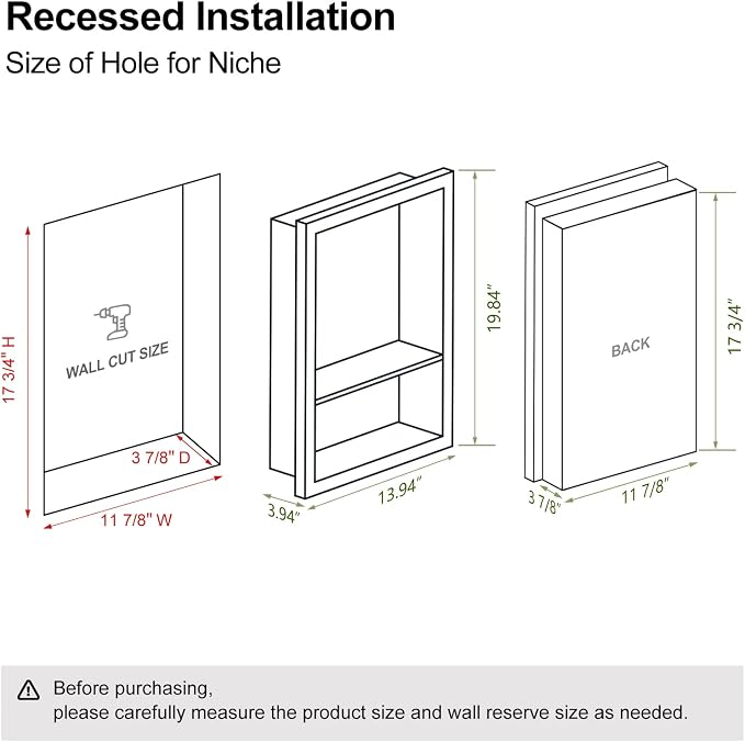12x18 Black Shower Niche for Shower Wall, Bathroom Medicine Cabinet Recessed - Image 2