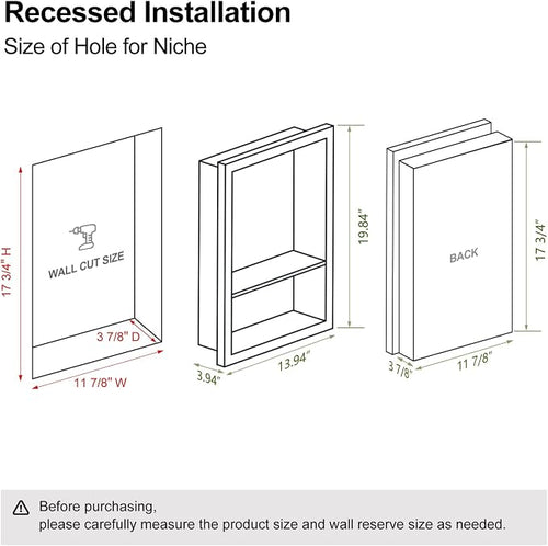 12x18 Black Shower Niche for Shower Wall, Bathroom Medicine Cabinet Recessed - Image 2
