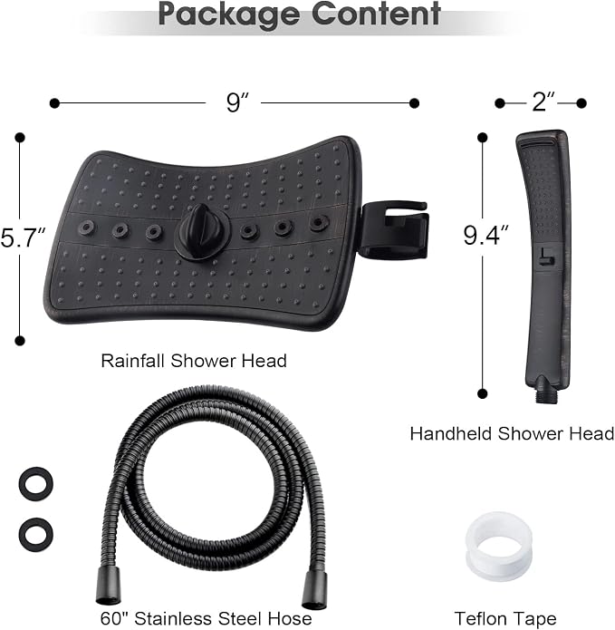 BRIGHT SHOWERS High Pressure Dual Shower Head Combo, Oil Rubbed Bronze Rainfall - Image 7