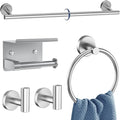5 Pieces Bathroom Hardware Set Brushed Nickel Towel Bar Set Round Towel Holder by Woekme