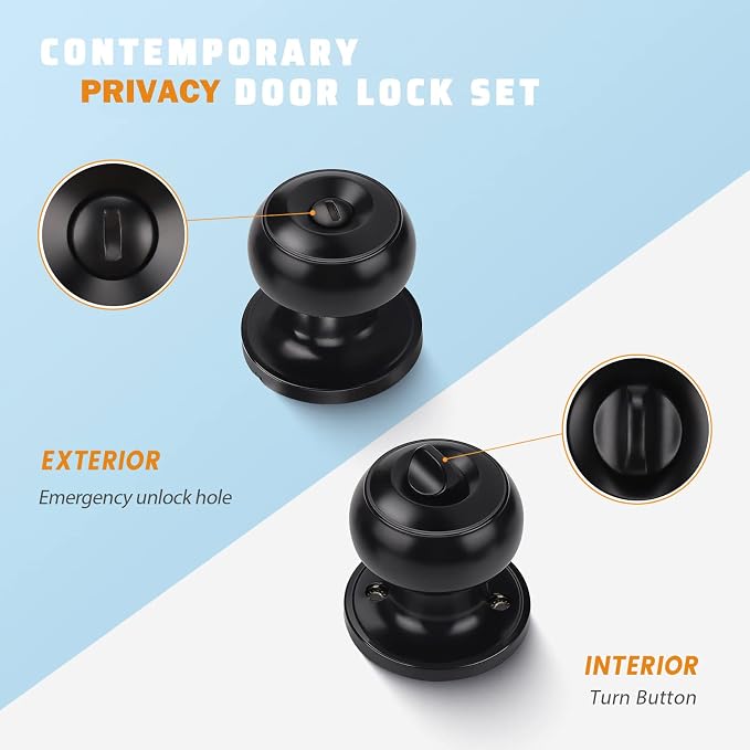 KNOBWELL Black Door Knobs for Bedroom or Bathroom, Interior Round Matte Black - Image 2