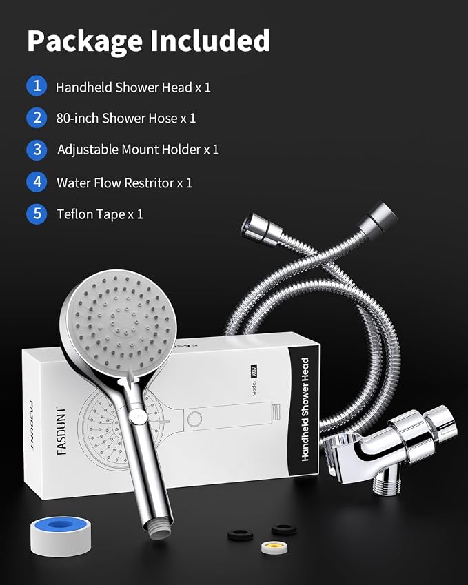FASDUNT Shower Head with Handheld, High Pressure Handheld Shower Head with 80" - Image 9