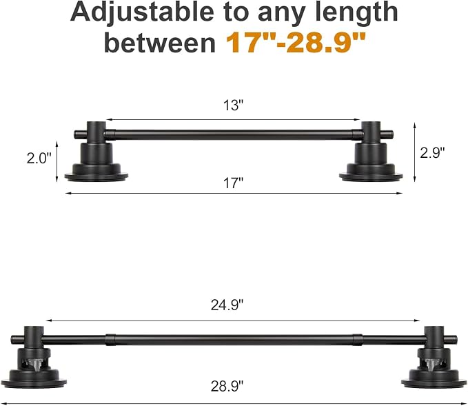 Suction Cup Towel Bar for Shower, 15.75''-25.6'' Adjustable Stainless Steel - Image 2