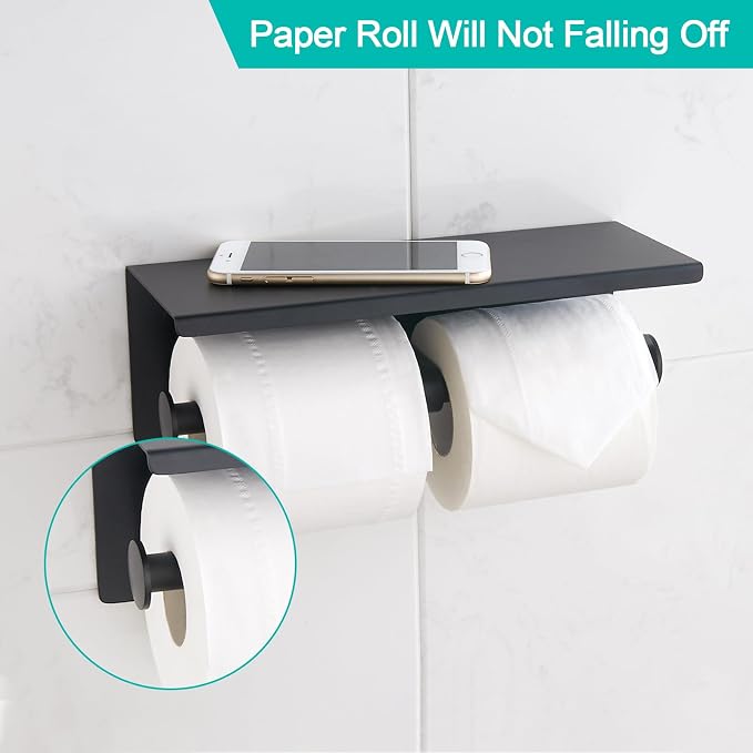 BGL Toilet Paper Holder with Shelf Matte Black, 304 Stainless Steel Wall Mount - Image 3