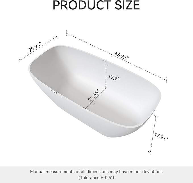 67" Premium Solid Surface Freestanding Bathtub, Upgraded Modern Design Stand - Image 3