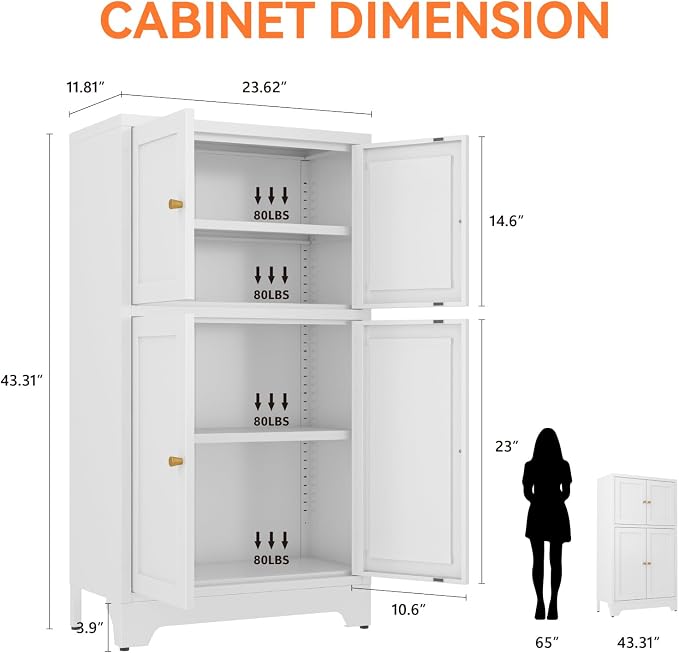 Metal Bathroom Storage Cabinet, Freestanding Pantry Floor Cabinet - Image 3