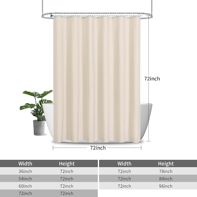 2-in-1 Waterproof Fabric Shower Curtain or Liner, Linen Textured, Breathable - Image 3