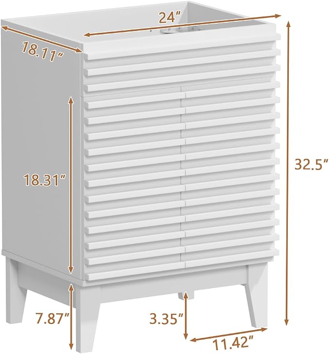 ROOMTEC 24" Bathroom Vanity, Mid-Century Freestanding Bathroom Cabinet Vanity - Image 3