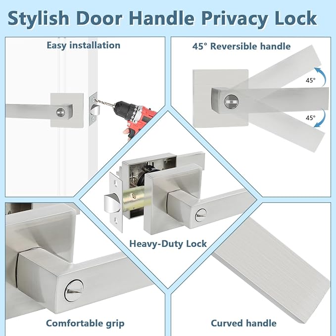 KAMOTA Privacy Door Levers, 6 Pack Satin Nickel Door Handles Bed and Bath Door - Image 7