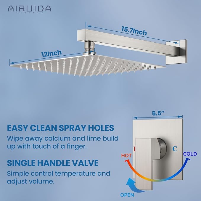 Airuida Shower Faucet Set Bathroom Rain Shower System SUS304 Stainless Steel - Image 8