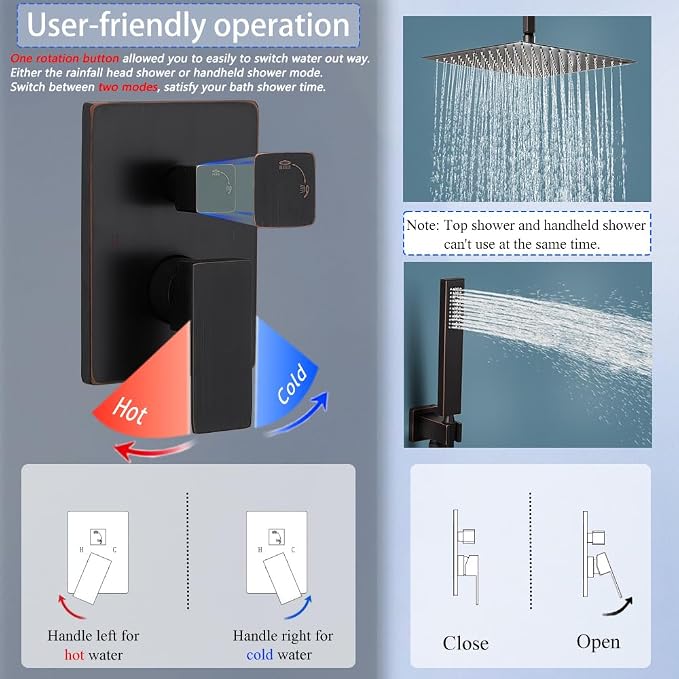 16 Inch Oil Rubbed Bronze Ceiling Mount Shower System Bathroom Luxury Rain - Image 6