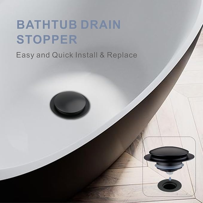 Matte Black Tub Drain Stopper, Hidrop Pop Up Universal Tub Dain Tip Toe Bathtub - Image 9