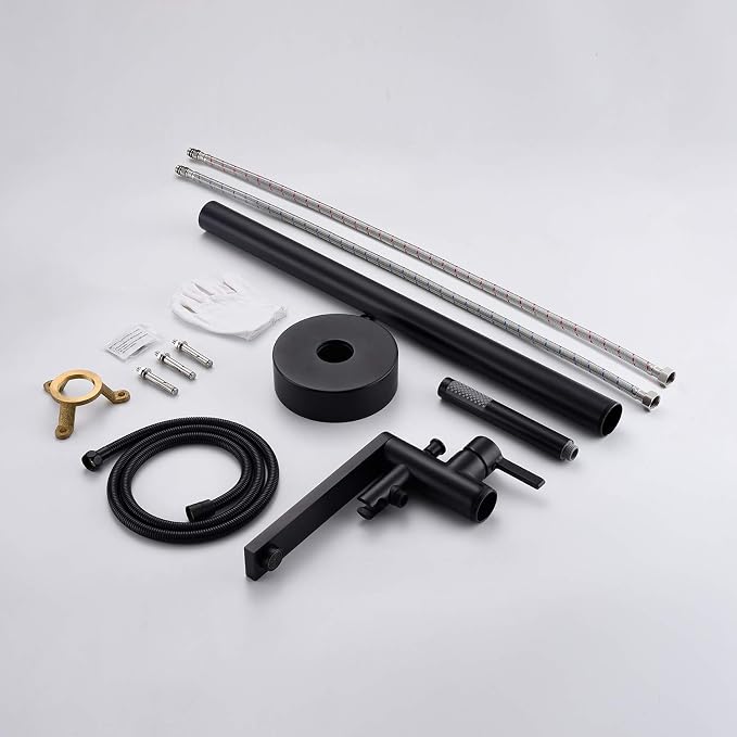 Freestanding Bathtub Faucet Tub Filler Black Floor Mount Brass Single Handle - Image 7