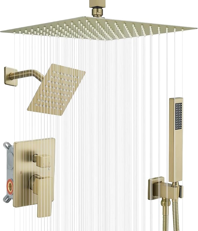 Shower Faucet Set Brushed Gold Shower System, Knob Switch Diverter Shower Faucet by YCAIKOI