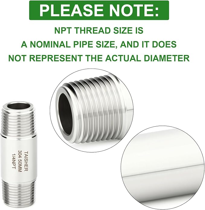 TAISHER 2PCS Stainless Steel Pipe Fittings, 1/4" NPT Male x 1/4" NPT Male - Image 4