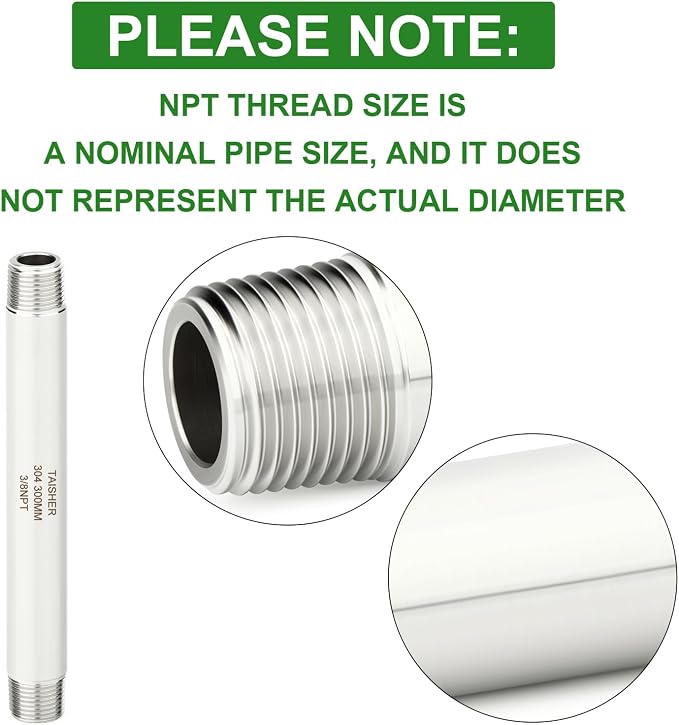 TAISHER 2PCS Stainless Steel Pipe Fittings, 3/8" NPT Male x 3/8" NPT Male - Image 4