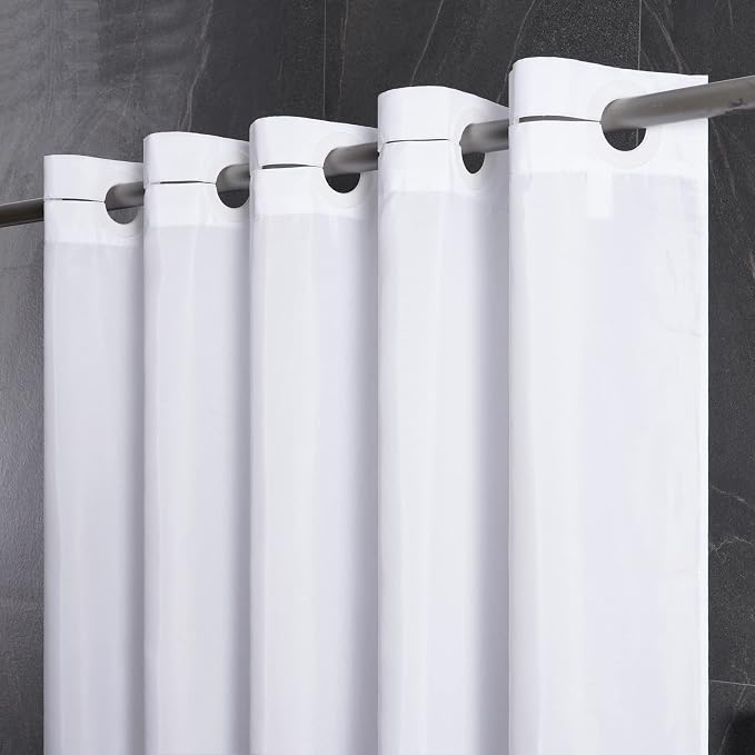 Furlinic Extra Wide No Hook White Shower Curtain 108x72 Inch, Polyester Fabric by Furlinic