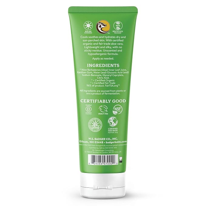 Badger Organic Aloe Vera Gel for Face & Body, 96% Pure Unscented Organic Aloe - Image 2