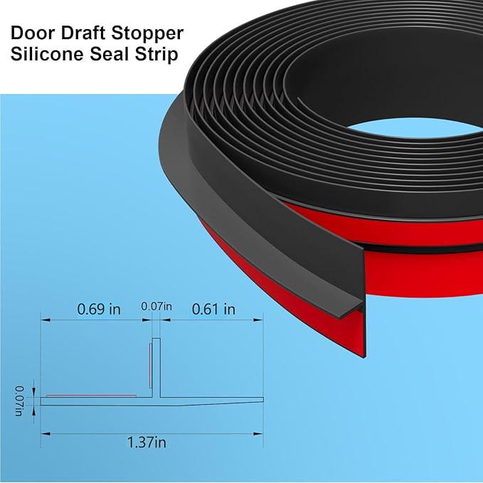 T-Shaped Door Draft Stopper, 1.37 in x 20 Ft Silicone Seal Strip - Image 2
