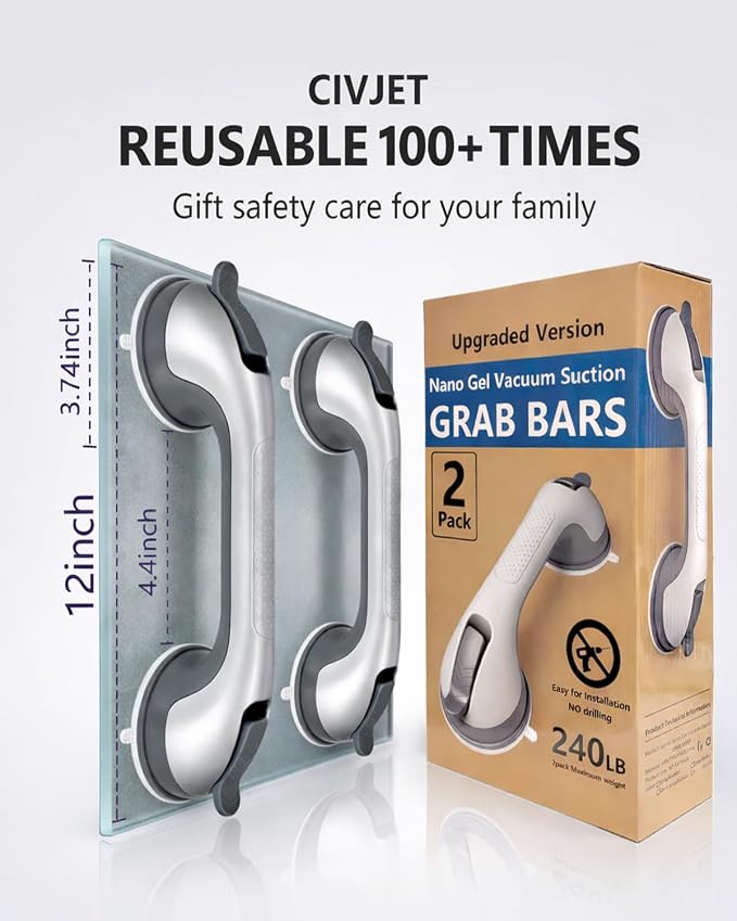 2 Pack Grab Bars for Bathtubs and Showers, Suction Grab Bar, Heavy Duty Shower - Image 9