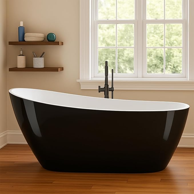 67" Deep Soaking Bathtub, Non-Slip Acrylic Tub by Garvee
