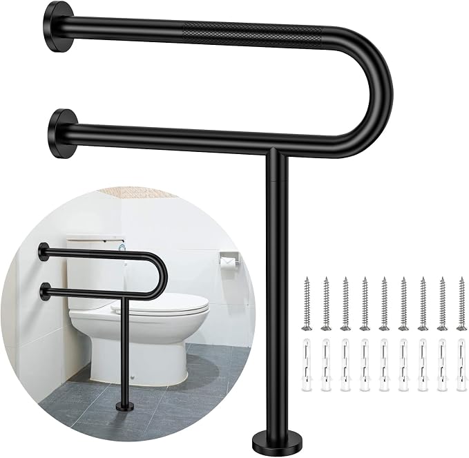 Toilet Support Rail 23.4X 28 Inch, Munzong Anti-Slip Black Handicap Grab Bar by Munzong