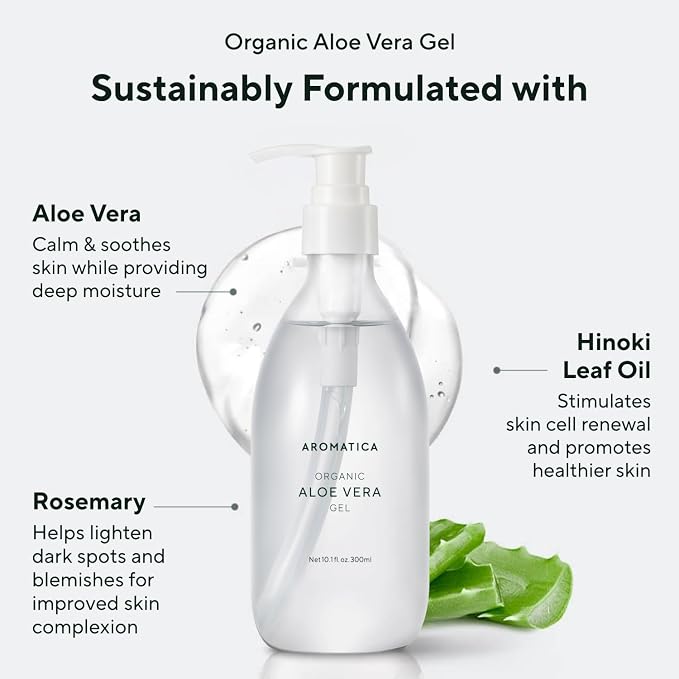 AROMATICA Organic Aloe Vera Gel, After Sun Care and Sunburn Relief - Image 3