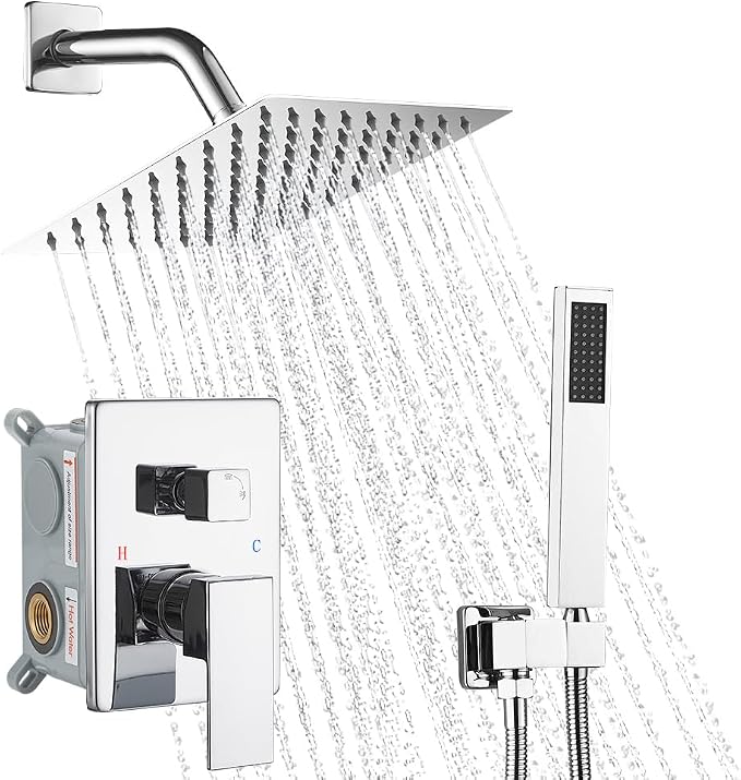 Chrome Shower System, 8 Inch High Pressure Rain Shower by YCAIKOI