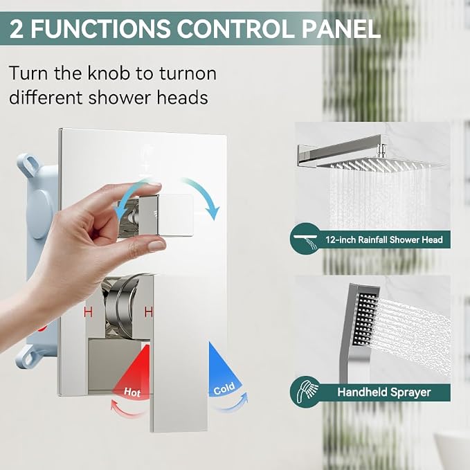 Shower Faucet Set Chrome Shower System, Starbath 12" Rain Shower Head and - Image 3