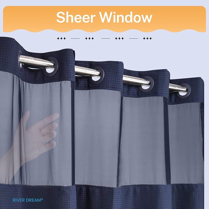 River Dream Heavyweight No Hooks Required Dotted Waffle Weave Shower Curtain - Image 3