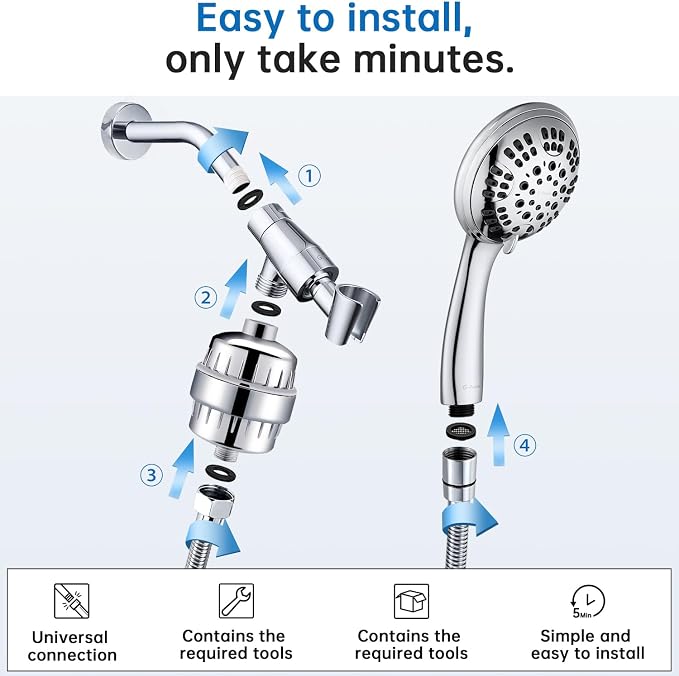 G-Promise Luxury Filtered Handheld Shower Head, 6 Spray Settings Shower Set - Image 5