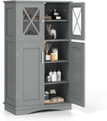 Tangkula Freestanding Floor Cabinet w/2 Glass Doors, 3-Level Adjustable Shelves by TANGKULA