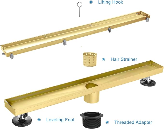 Linear Shower Drain, 60 inch Gold Drain - Image 6